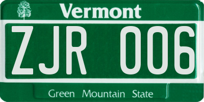 VT license plate ZJR006