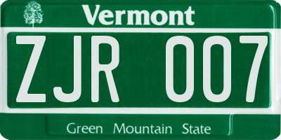 VT license plate ZJR007