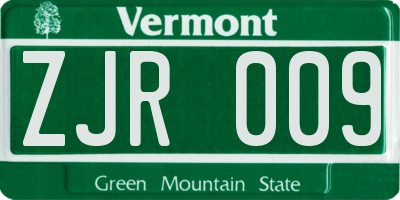 VT license plate ZJR009