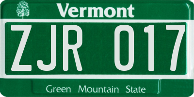 VT license plate ZJR017