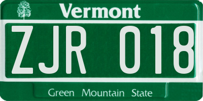 VT license plate ZJR018