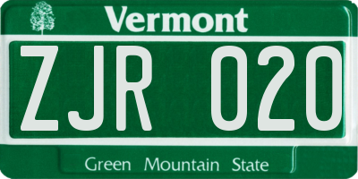VT license plate ZJR020