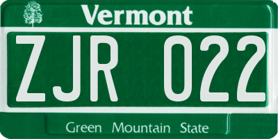 VT license plate ZJR022