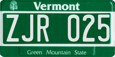 VT license plate ZJR025