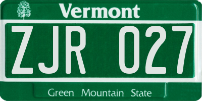 VT license plate ZJR027