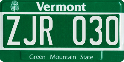 VT license plate ZJR030