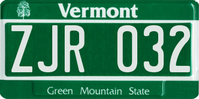 VT license plate ZJR032