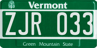 VT license plate ZJR033