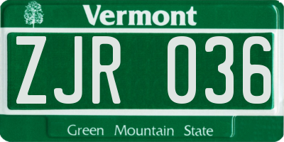 VT license plate ZJR036