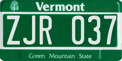 VT license plate ZJR037