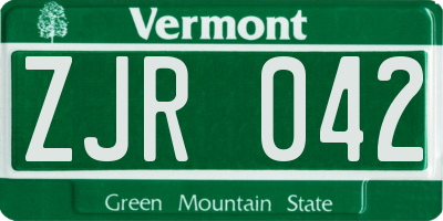 VT license plate ZJR042