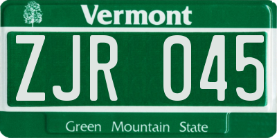 VT license plate ZJR045