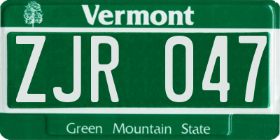 VT license plate ZJR047