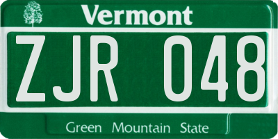 VT license plate ZJR048
