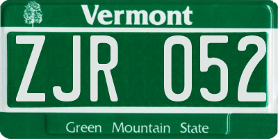VT license plate ZJR052