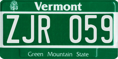 VT license plate ZJR059