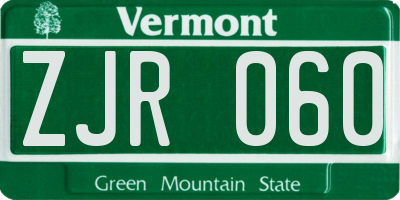 VT license plate ZJR060