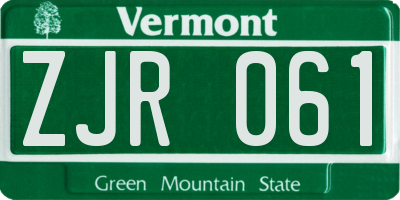 VT license plate ZJR061