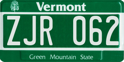 VT license plate ZJR062
