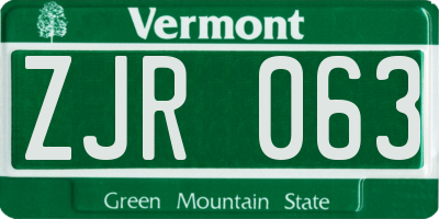 VT license plate ZJR063
