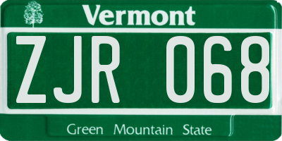 VT license plate ZJR068