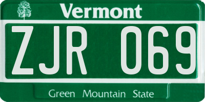 VT license plate ZJR069