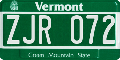 VT license plate ZJR072