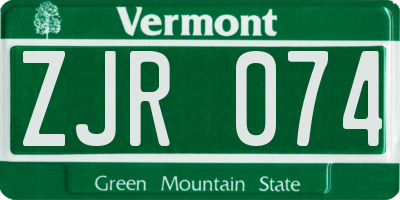 VT license plate ZJR074