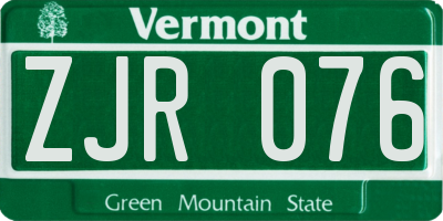 VT license plate ZJR076