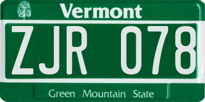 VT license plate ZJR078