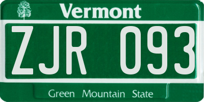 VT license plate ZJR093