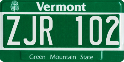 VT license plate ZJR102