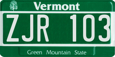 VT license plate ZJR103