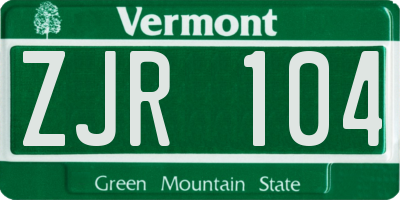 VT license plate ZJR104