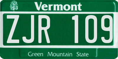 VT license plate ZJR109