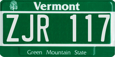 VT license plate ZJR117