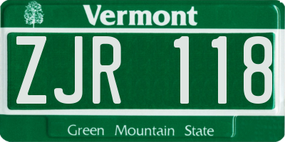 VT license plate ZJR118