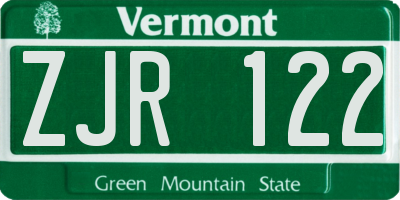 VT license plate ZJR122