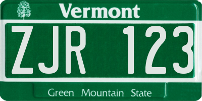 VT license plate ZJR123
