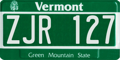VT license plate ZJR127