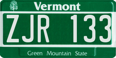 VT license plate ZJR133
