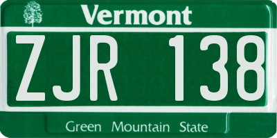 VT license plate ZJR138