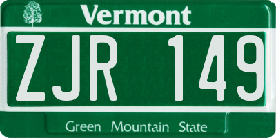 VT license plate ZJR149