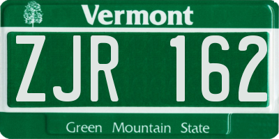 VT license plate ZJR162