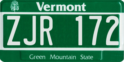 VT license plate ZJR172