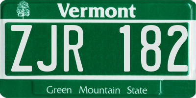 VT license plate ZJR182