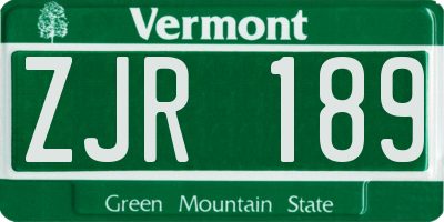 VT license plate ZJR189