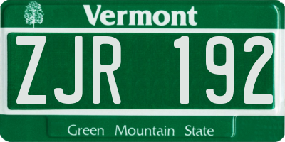 VT license plate ZJR192