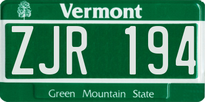 VT license plate ZJR194