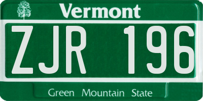 VT license plate ZJR196